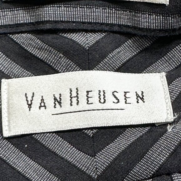 Van Heusen Mens Black & Gray Pinstripe Broadcloth Button-Up Shirt L Academia - Picture 5 of 13